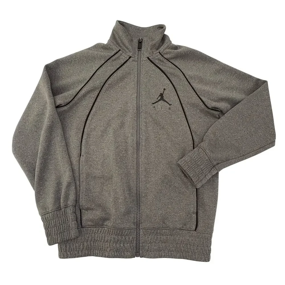Nike Air Jordan Jumpman Boys Small Full-Zip Track Jacket Gray Black Piping Logo